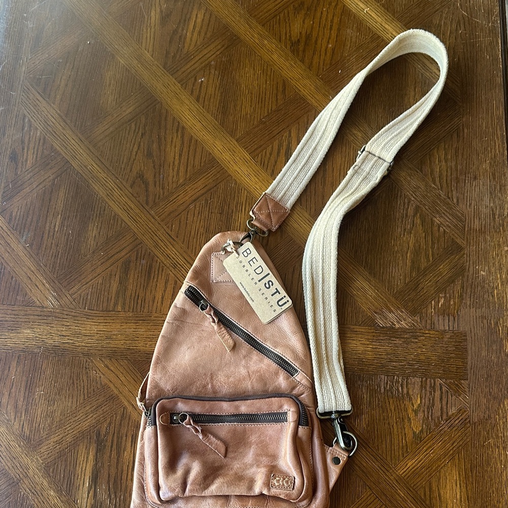 BED|STU Brown Leather Crossbody Sling with Cream Strap